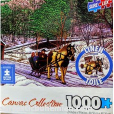 Canvas Collection 1000 Piece Puzzle Linen Texture Toile a Horse Pulling a Sleigh  B07CCN1Y5Y